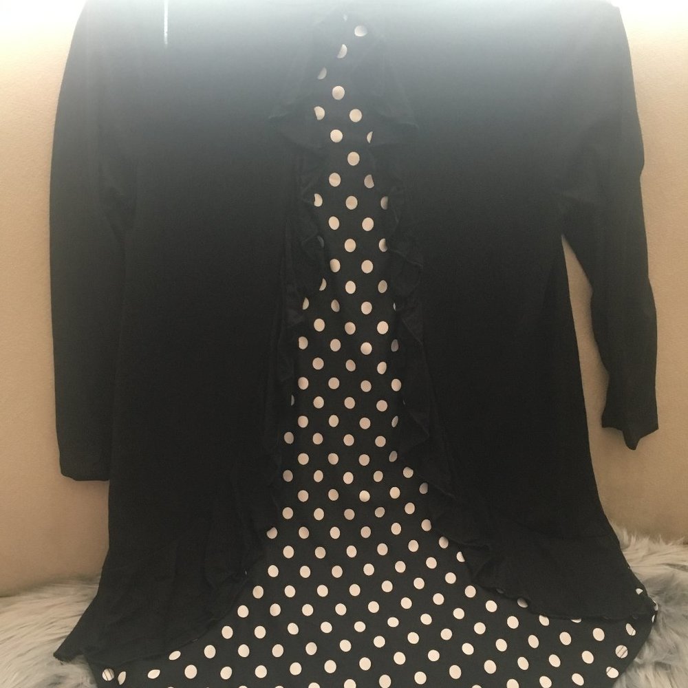 Black T-shirt with Black and White Polka Dot Detai